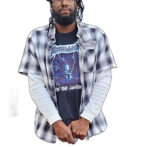 Vintage Harley Davidson Button Up Flannel Work Shirt Garage Grunge - Picture 1 of 7